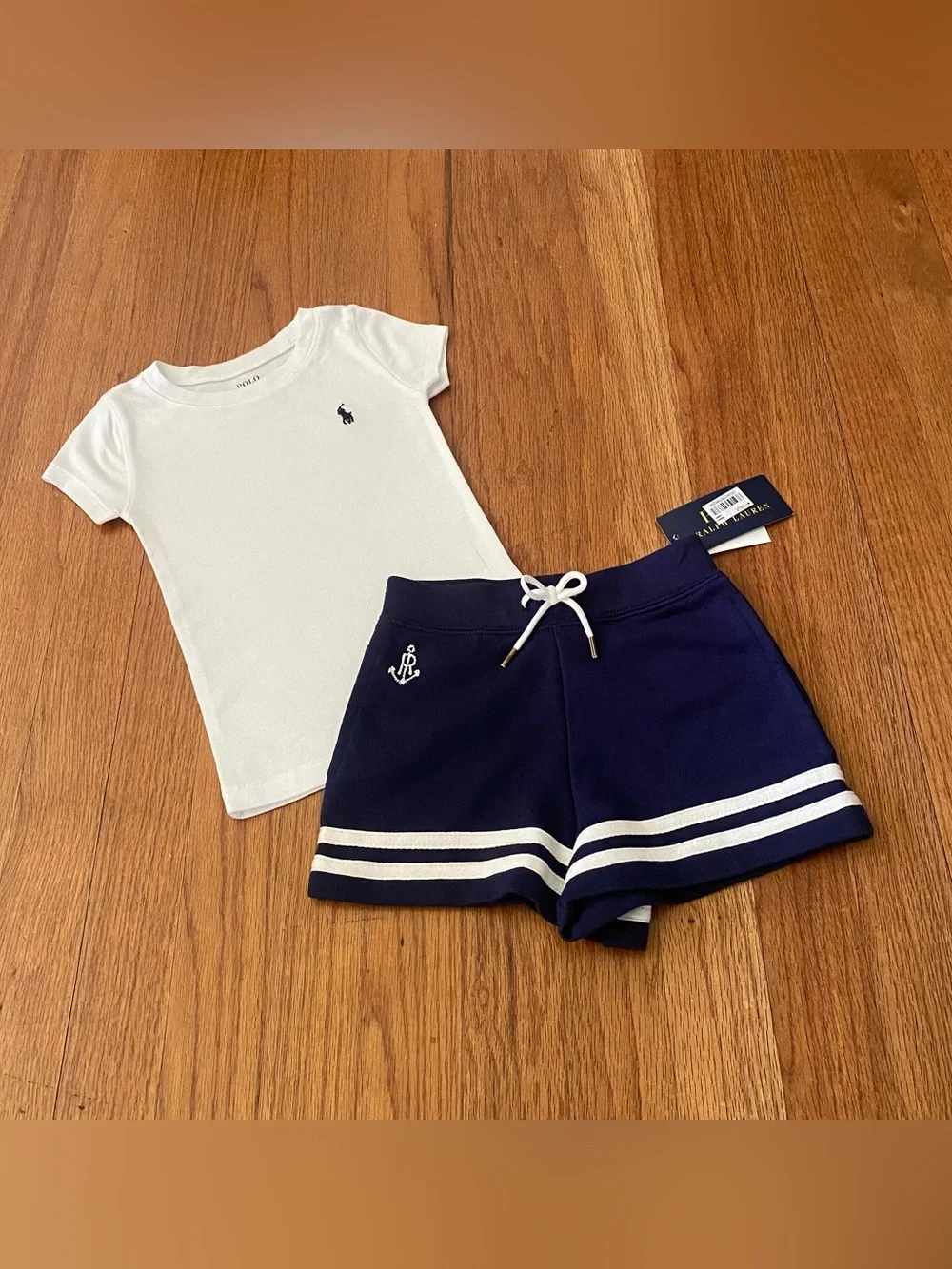 Polo Ralph Lauren White Tee with Navy Anchor Shorts Set